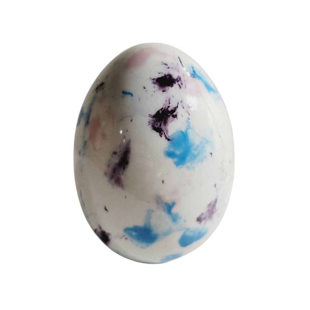 Vintage Ceramic Egg Hand Painted Speckles Multicolored White Blues Pink Purple - Picture 3 of 8